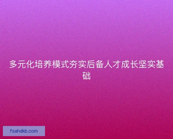 多元化培养模式夯实后备人才成长坚实基础